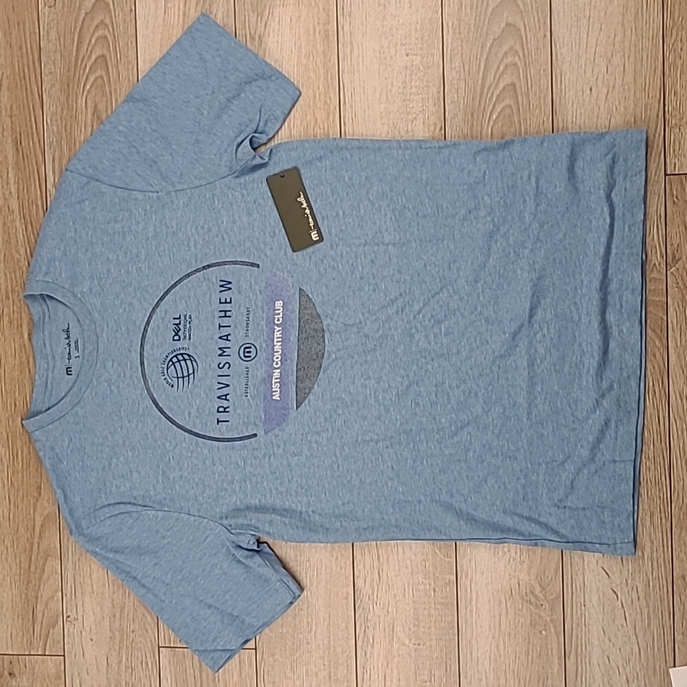 TRAVIS MATHEW Heather Blue Dell Match Play Austin Country Club Sz S T Shirt NEW